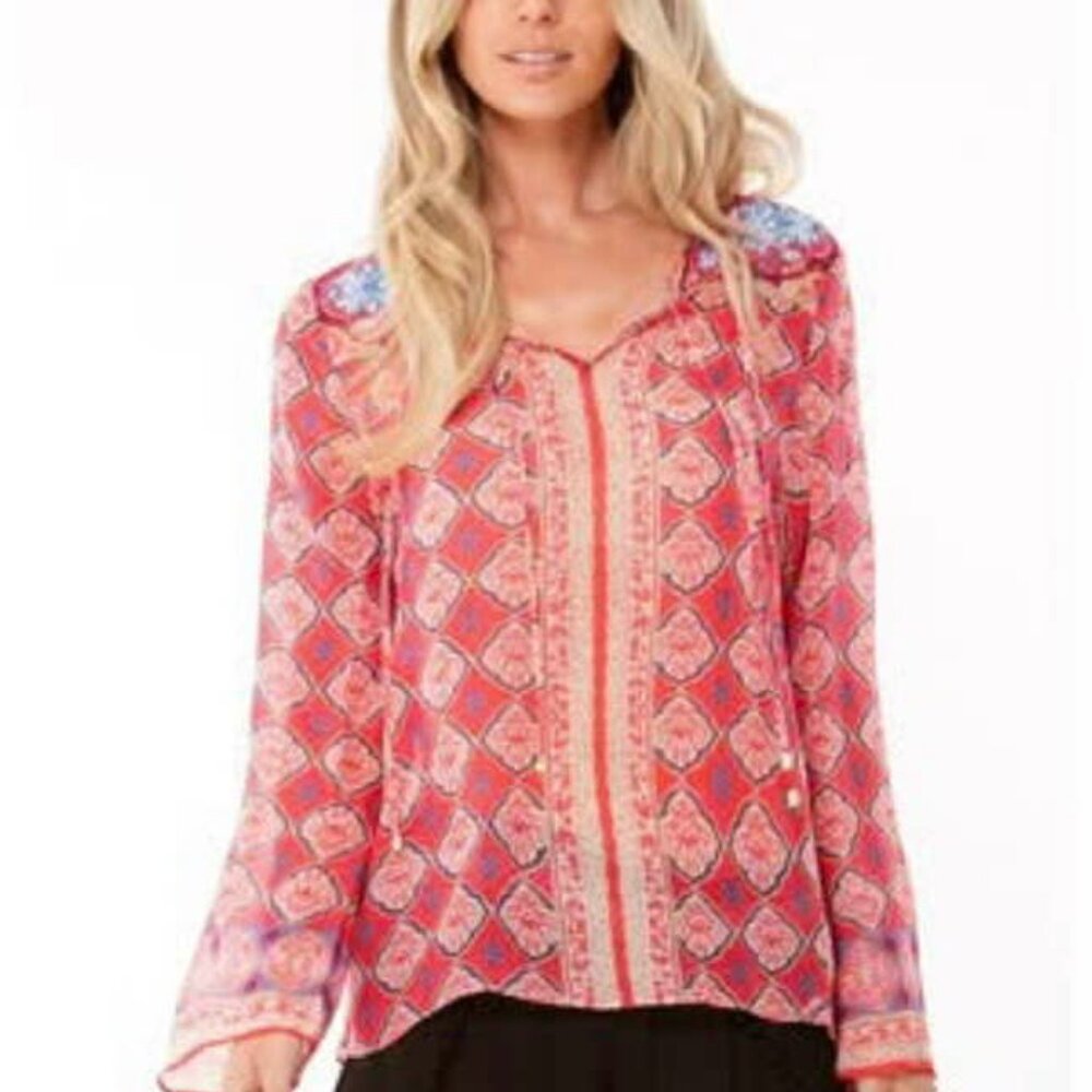 Hale Bob Silk Blouse Pink Blue Color Size XS